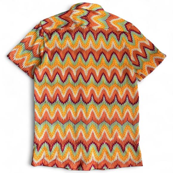 ASOS Designs Orange Green Multicolor Zig Zag Crochet Button Up Shirt Men’s Med - Picture 4 of 4